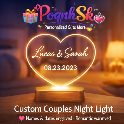 PoqnhSk™ Personalized Couple Name LED Night Light – Custom Heart Acrylic Lamp, Romantic Gift for Anniversary, Wedding, Bedroom Decor