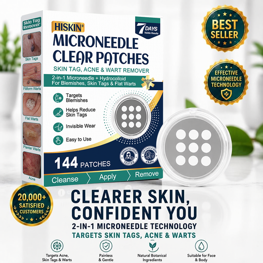 ✨ Hiskin® 2-in-1 Microneedle & Hydrocolloid Patch 🍀 | 50% OFF Today! Removes raised moles, acne, flat warts & skin tags | Helps improve the appearance of wrinkles, scars & blemishes | Invisible patches for face & body