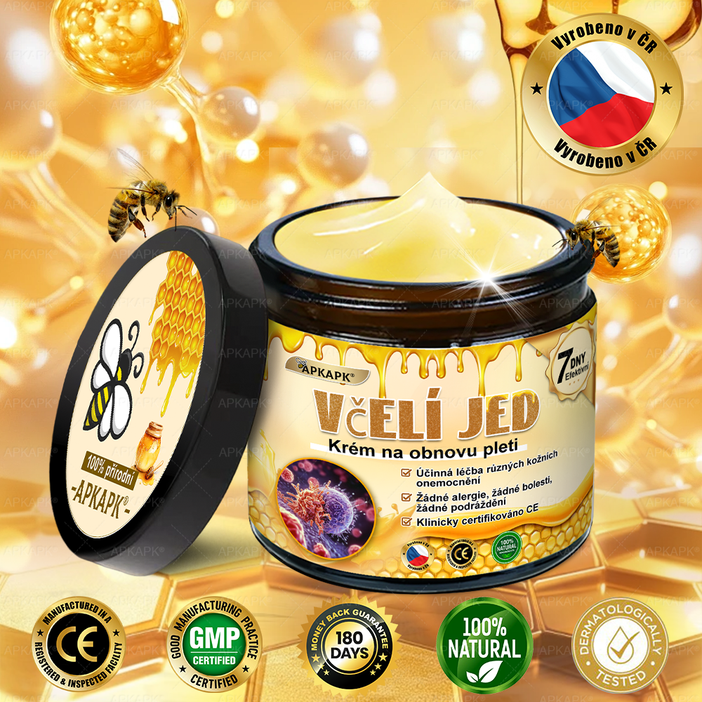 Dermatologicky a klinicky testováno👩‍⚕️APKAPK®Bee Venom Krém na obnovení pleti🐝 pomáhá při léčbě kožních problémů, jako jsou: vrásky, jizvy, pigmentové skvrny, strie, akné, psoriáza, ekzém, kožní změny, podráždění, záněty a další kožní problémy.