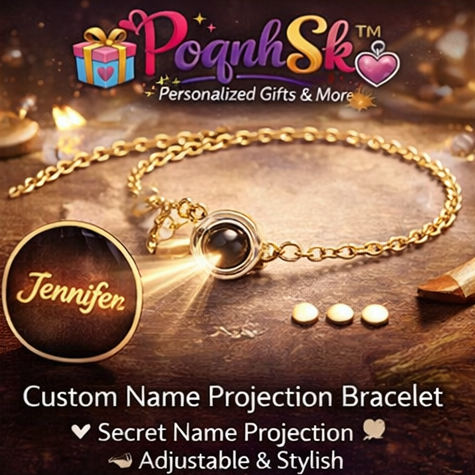 PoqnhSk™ Custom Name Projection Bracelet – Personalized Message Jewelry, Adjustable Chain Bracelet, Minimalist Gift