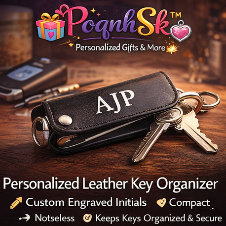 PoqnhSk™ Personalized Leather Key Organizer – Custom Engraved Key Holder, Compact Key Case, Minimalist Everyday Carry